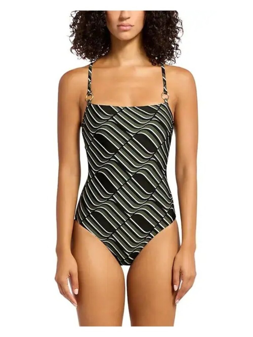 NWT JETS Square Neck One Piece Swimsuit W/ Geometric Print Cacti Size 8